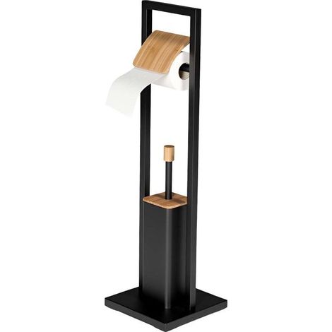 Porte-Papiers Toilette Autoportant Stable avec Brosse Intégrée Noir (1/4)