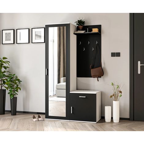 AX LIVING Garderobe mit Spiegel Magnola – 100 cm Breit, Weiß & Schwarz