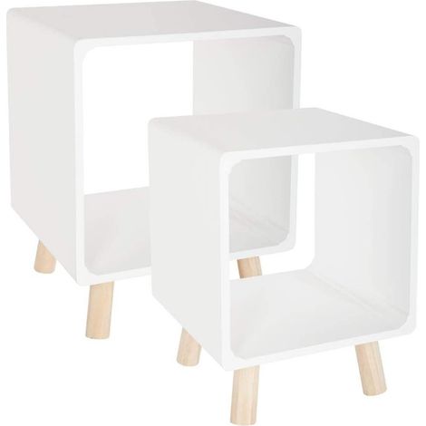 Set 2 Tavolini Bassi in Legno 30x30x40cm - 35x35x45cm Bianco (1/4)