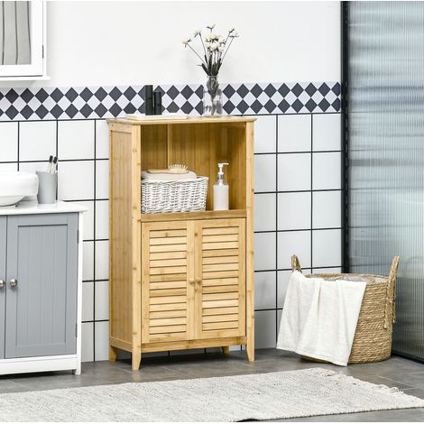 Schrank Aufbewahrung Bambus mit 3 Ebenen 50x25,5x92 OKMYHOME (1/4)