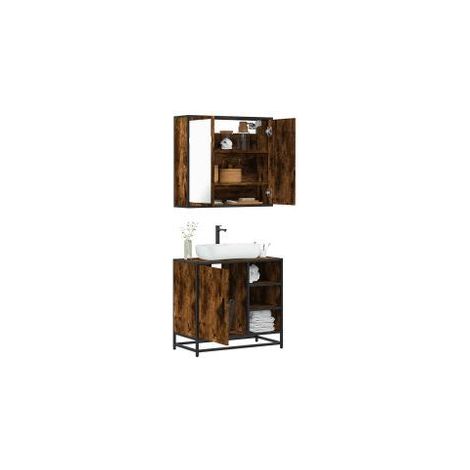 Ensemble de meubles de salle de bain 2 pcs Chêne fumé (1/5)