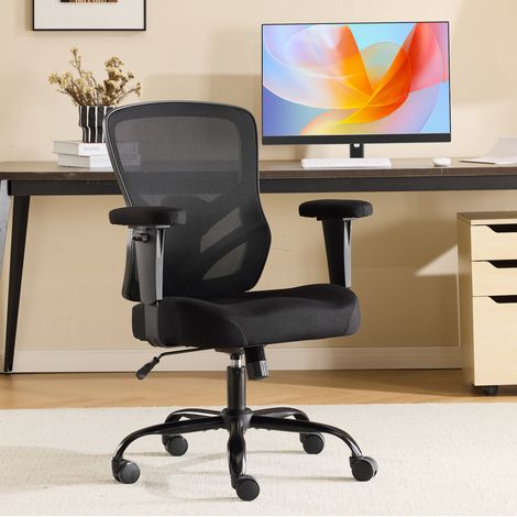 Sedia da ufficio ergonomica nera, supporto lombare regolabile, braccioli 2D DESVIAE (1/5)