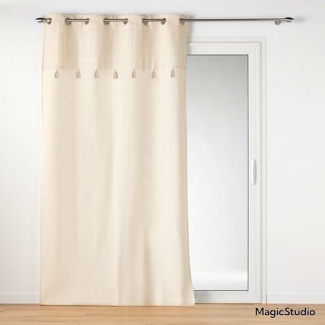 Douceur D'Intérieur – Rideau à œillets 140 x 240 cm en poly-coton – Haut métallisé avec pompons – Lavable à 30° – Pour décoration intérieure tendance (1/5)