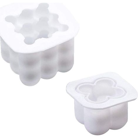 Moule À Bougie - En Silicone - Forme Cube Rubik - Taille Petite 5,5 x 5,5 x 4 cm Et Grande 8 x 8 x 6 cm - Blanc Lait - Lot De 2 (1/5)