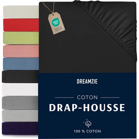 Drap Housse 70x190/200 100% Jersey Coton Noir Linge de Lit (1/5)