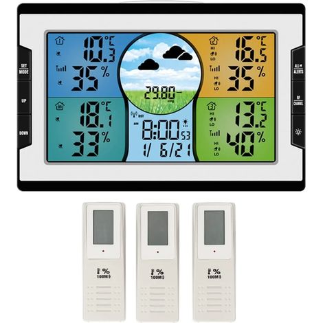 Station météo avec horloge numérique, indicateur de température et d'humidité, alarme et prévisions météo pour la maison et le jardin. (1/5)