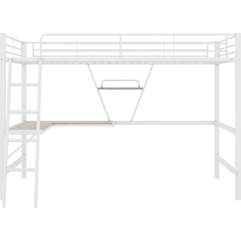 Letto a soppalco 90x200 cm in metallo con scrivania a L e scaffale bianco MODENUIT (1/5)