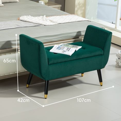 DESMIU Banc Coffre de Rangement, Siège d'Entrée avec Couvercle Rabattable et Pieds en Bois, Polyester Vert