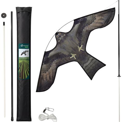 VOUNOT® Espantapájaros Cometa Voladora Cultivos Protector de Aves Halcón Ahuyentador Aves y Palomas para Jardín Granja Repelente Visual Pájaros con Mástil Telescópico 4m Modelo F