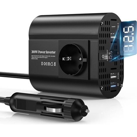 300w convertisseur 12v 220v, onduleur 12v 220v avec 1 prise, type C 30W, charge rapide USB 25W, 3 ports USB, affichage LED (1/5)