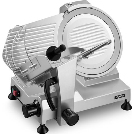 VEVOR Trancheuse Electrique 400 W, Trancheuse a Jambon Epaisseur de Coupe Reglable 0-15 mm, pour Saucisson Pain Fromage Viande Charcuterie, Lame en Acier au Carbone 300 mm et Plateau Amovibles (1/5)