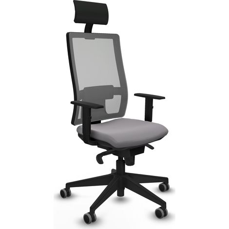 Horna sincro malla gris similpiel gris brazos 1D base piramidal cabecero fijo ruedas 65mm engomadas (1/5)