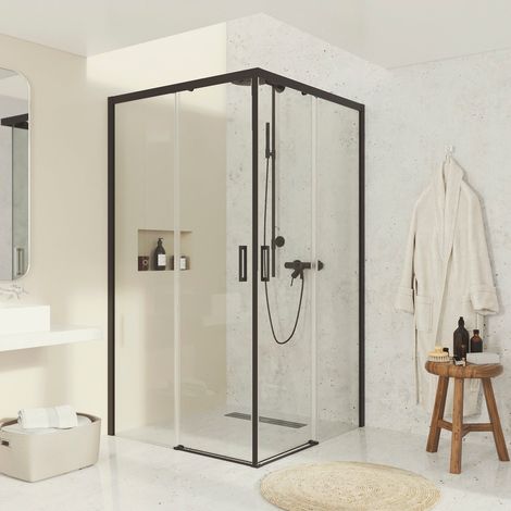 BATHME NOEL-4 Mampara Ducha Angular Corredera Negro Transparente - Medida: 68-70x103-105 cm - ref: BVF1NR070X105