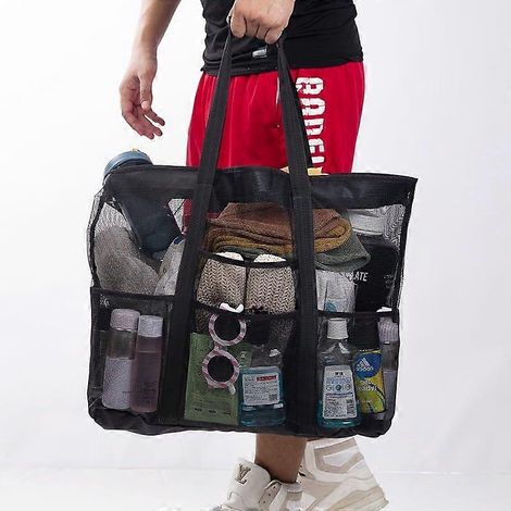 Extra große Strandtasche, XL-Netztasche mit Reißverschluss und Fächern – ideal für Ihren Familien-Strandausflug