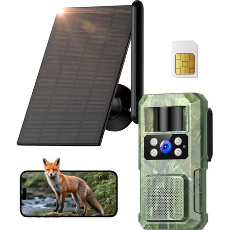 4G LTE Camera de Chasse Solaire: 2.7K HD Caméra Surveillance Exterieur sans Fil - Couleur Vision Nocturne Animaux Cameras avec Carte SIM 8000mAh Batterie IP66 Imperméable (1/5)