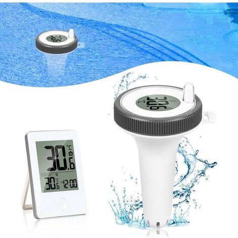 Thermomètre de piscine flottant facile à lire avec moniteur d'humidité de température intérieure Thermomètre de piscine numérique sans fil IP67 imperméable pour piscines, baignoires, bol de poisson (1/5)
