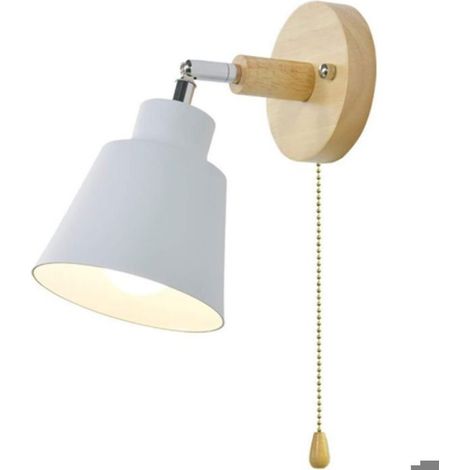 Applique Murale - Bois Métal Rotative avec Interrupteur à Tirette E27 40 W - Pour Chambre Couloir Cuisine Café Bar - 1 Pièce (1/4)