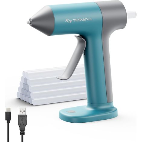 Pistolet à Colle Sans Fil Tilswall - 30s Préchauffage Rapide, Batterie 2Ah Intégrée, USB-C, Arrêt Intelligent - Idéal Bricolage, Loisirs Créatifs et Petites Réparations, Bleu (1/5)