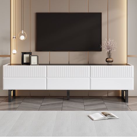 Mobile TV in MDF e pannelli truciolari nero e bianco, 170 x 35 x 47 cm, con cassetti e piano lucido (1/5)