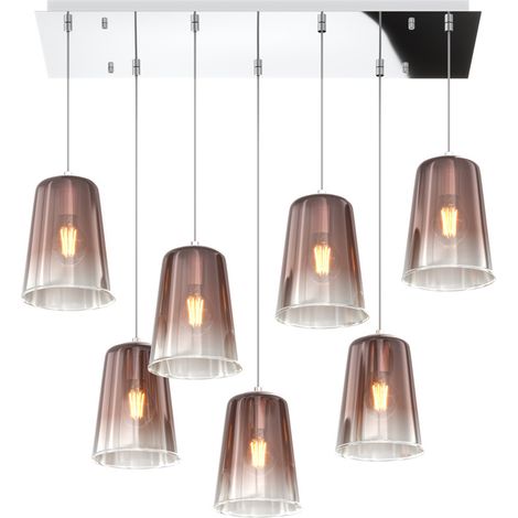 Sospensione Contemporanea Rett. Shaded Metallo Cromo Vetro Rame 7 Luci E27 (1/3)