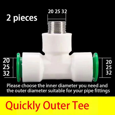 (2 tés extérieurs - 25 mm) Raccords rapides à emboîter, sans colle thermofusible, connecteurs droits/coudes/tés/vannes pour tuyaux d'eau en PPR, PE et PVC (1/5)
