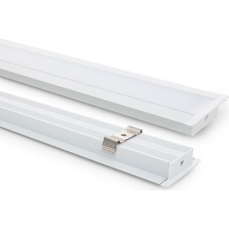 Perfil Aluminio Empotrable para Tiras LED hasta 31 mm con Tapa Continua Blanco 2 m Blanco traslúcido (1/5)
