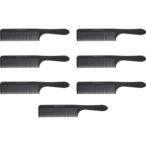 Lot peigne coiffure professionnel 7 pièces en fibre de carbone antidérapant, anti-statique, dents fines, noir, pour salon et maison (1/5)