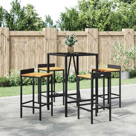 vidaXL Mesa bar y taburetes jardín 5 pzas madera acacia ratán PE negro (1/5)