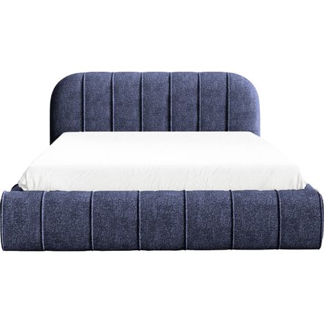 LONIE - Lit coffre tissu texturé 140x200cm Bleu (1/5)
