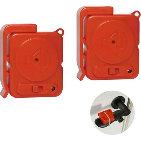 2-pack door handle alarms, small size 120 dB, anti-theft siren for home, apartment and travel (red)