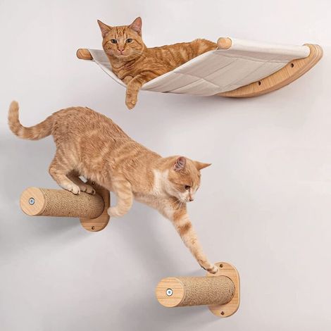 Cadre d'escalade mural en bois pour chat, lit pour chat, hamac intégré, combinaison multicouche, plate-forme de saut pour chat, colonne d'escalade, cadre d'escalade pour chat (1/5)