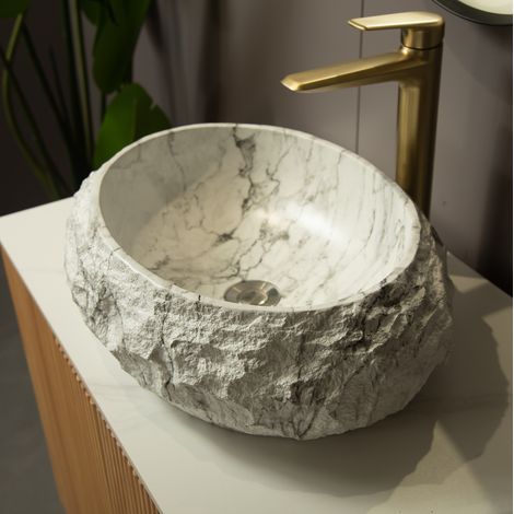 Lavabo da appoggio 45x32x15 cm in resina avorio senza rubinetto per bagno – MEUBLIV (1/5)