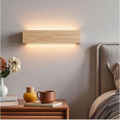 Lampe murale à gradation tactile, moderne et minimaliste, bois de Frêne, 8W, 30cm, tête de lit salon salle à manger décor mural de fond (1/5)