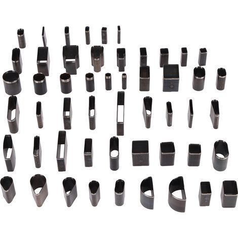 Set mit 52 hohlen Ausstechformen aus hochkohlenstoffhaltigem Stahl in verschiedenen Größen, in einer Schachtel, für Lederarbeiten und DIY-Bastelprojekte. (1/5)
