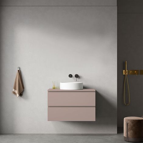 Mobile bagno sospeso 80 cm Rosa Retrò per Lavabo d'appoggio Senza Specchio - Fiji Paint Top (1/4)