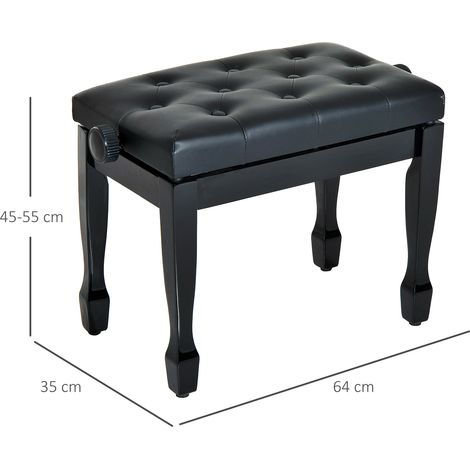 Tabouret de piano HOMCOM, réglable en hauteur, avec coussin en similicuir, pour piano et clavier, 64 x 35 x 45-55 cm, noir (1/5)