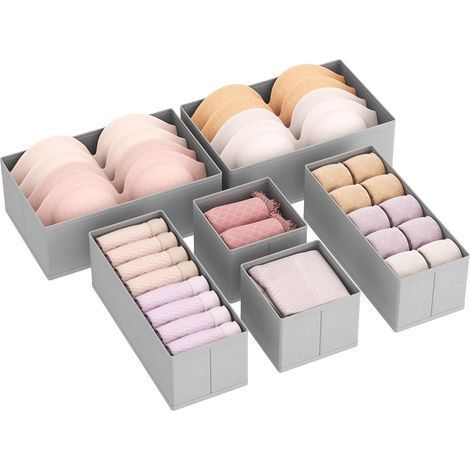 6er-Set Schubladen-Organizer, faltbare Aufbewahrungsboxen für Kleidung, Stoff-Schubladeneinteiler, Organizer für Unterwäsche, Aufbewahrungskörbe für Socken, Krawatten und Gürtel, Grau (1/5)