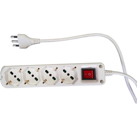 MULTIPRESA CIABATTA ELETTRICA 4 PRESE / 5 PRESE UNIVERSALI SCHUKO C/INTERRUTTORE, "4 posti" (1/4)