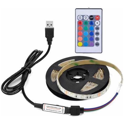 Bande LED RGB 5 V CC avec télécommande, alimentation USB, 4 effets lumineux, étanchéité IP65, SMD3825, 13 W, 3 mètres, 180 LED