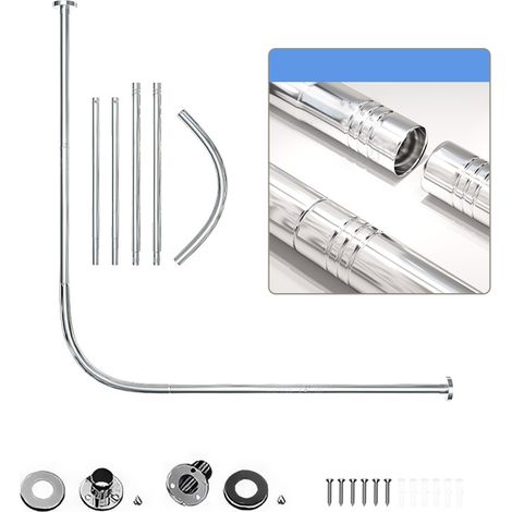 Tringle à rideau de douche télescopique en acier inoxydable en forme de L, support de rideau de douche, tringle à rideau à épisser, 108-138cm (argent) (1/5)