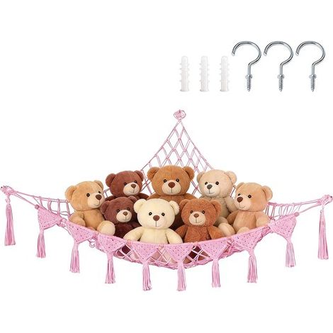 Hamaca para peluches,105 x 105 x 145 cm,Ideal para guardar peluches,Apta para peluches grandes y pequeños,guarderías y como elemento decorativo (1/5)