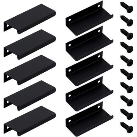 10pcs 8cm Rectangular Kitchen Cupboard Handles with Screws Iron Handles for Drawers Cabinets Wardrobe Doors (Black) (1/5)