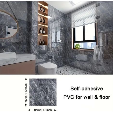 (Style 6, 10 pièces - 30 x 30 cm) Sticker de sol imitation marbre en PVC, autocollant mural, imperméable (1/4)