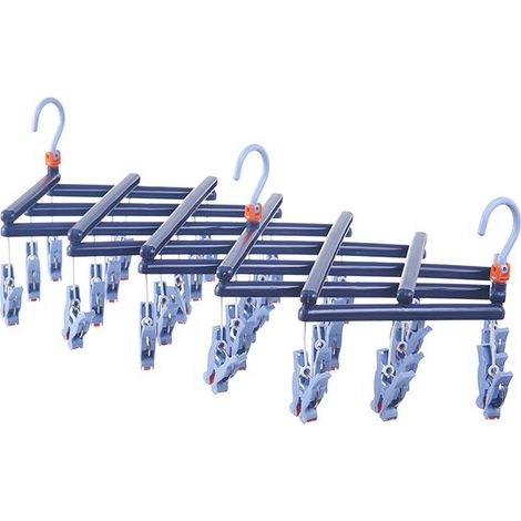 Pratico appendiabiti pieghevole con clip, 29 clip, blu scuro