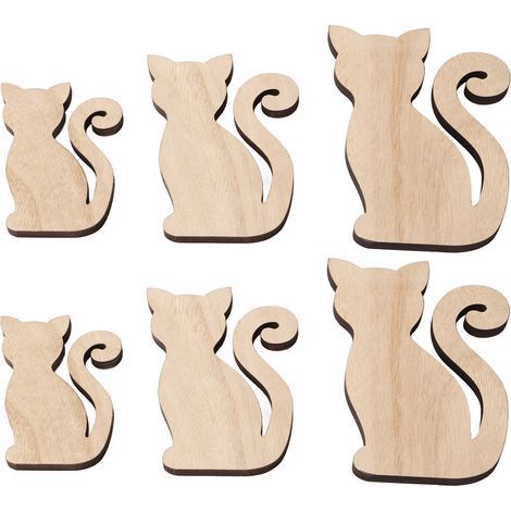 Recortes de gatos de madera, 3 tamaños, exquisitos, sin pintar, sin acabado, para manualidades, decoración de fiestas de mascotas, 6 piezas (1/5)