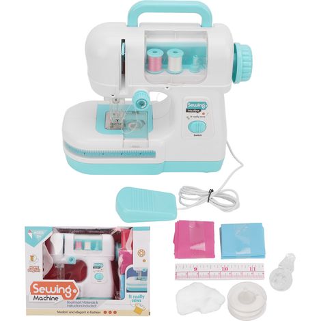 Machine à coudre jouet bleu portable mini simulation double point avec fil inférieur pour enfants dès 3 ans (1/5)
