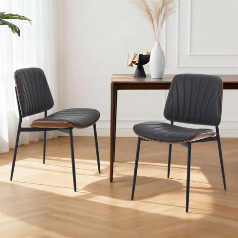 Wahson Lot de 2 chaises de salle à manger en cuir PU – Pieds en métal noir – Dossier confortable – Dimensions 80x48x44.5 cm – Gris, Gris (1/5)