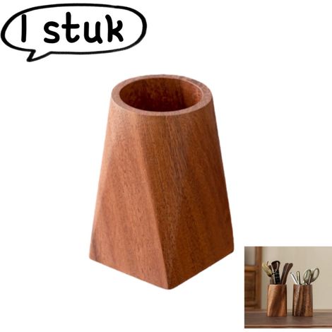 porte stylo rond en noyer massif organisateur de bureau en bois pour fournitures d'étude et de travail 1 pièce couleur marron