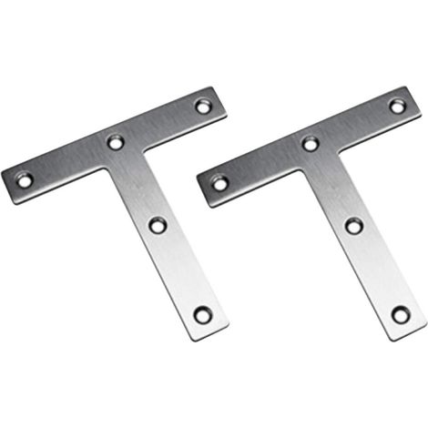 (Lot de 2)Pattes d'assemblage en Forme de T, 120 x 120 mm Supports de Fixation Droits Plats, Plaque de Fixation Meubles, Équerres Plaquées Réparation Support en Acier Inoxydable