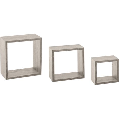 3 piccole mensole a muro fixy cubo effetto rovere grigio - 5five